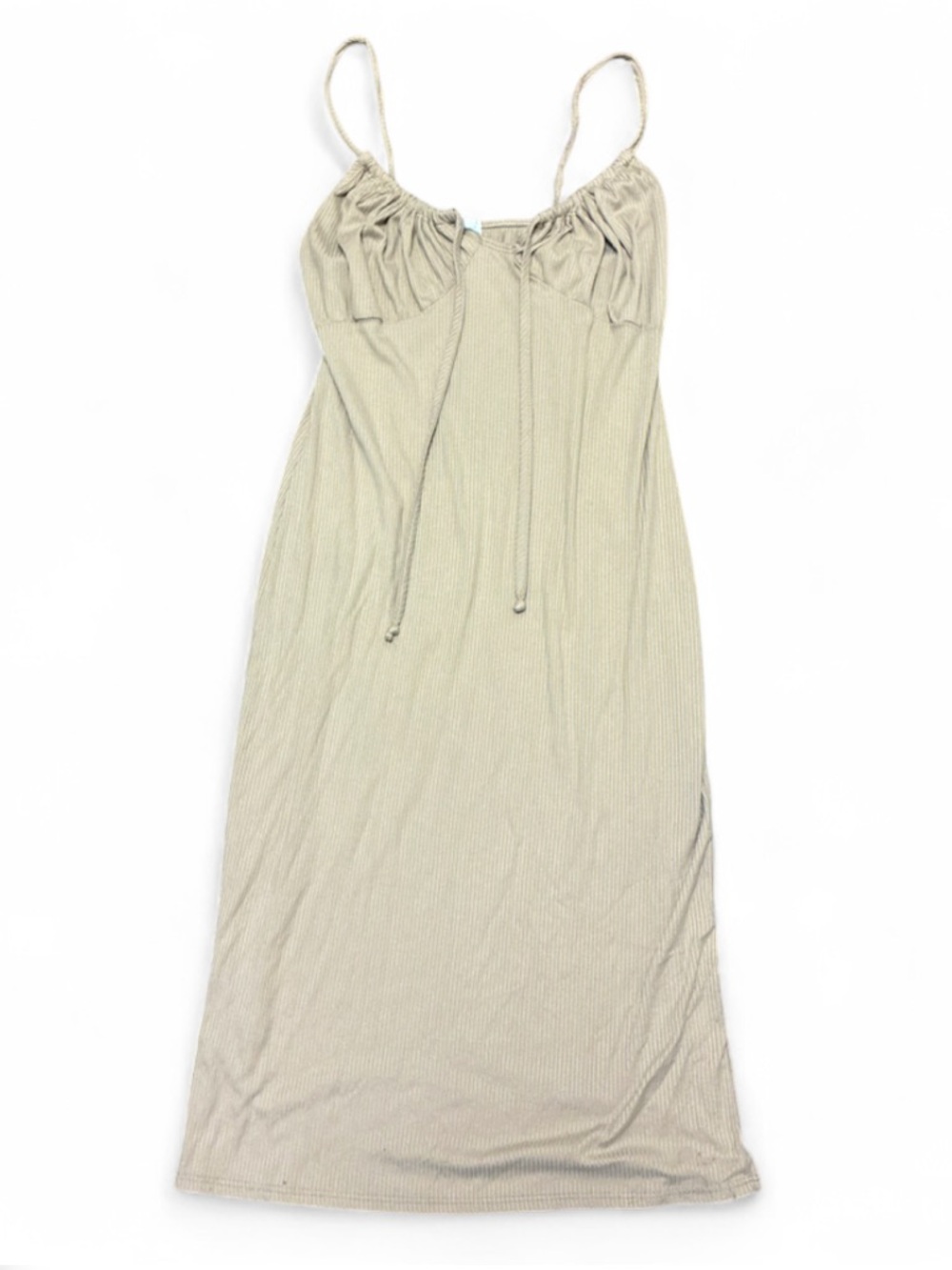 Livi by Olivia Rae Beige Ribbed Midi Dress Tie Front Size Large